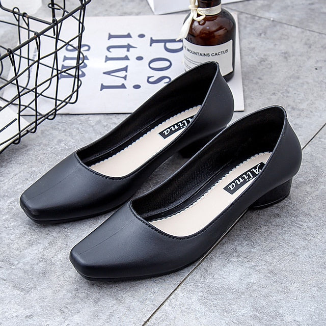 Heel Low Slip-On Pumps Black Classic Women's Toe – Round FashionChic
