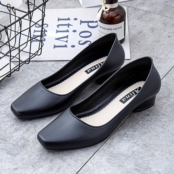 Heel Low Slip-On Pumps Black Classic Women's Toe – Round FashionChic
