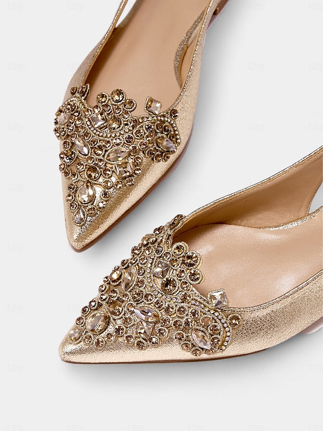 with Women's Gold Flats Toe Pointed Embellished Slingback FashionChic