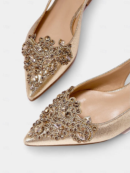 with Women's Gold Flats Toe Pointed Embellished Slingback FashionChic