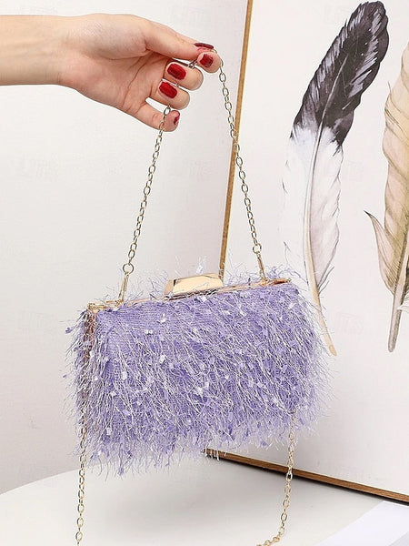Chain Women's Evening Strap Feathered with Chic Clutch FashionChic