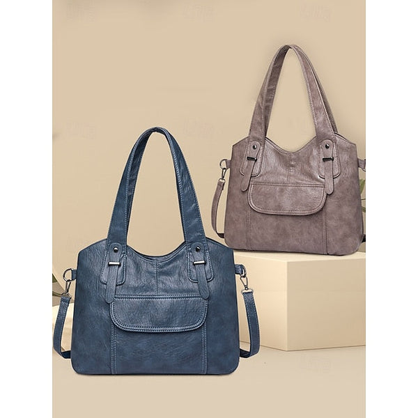 Brown Faux Bag Women's Leather Tote with Vintage Dual FashionChic