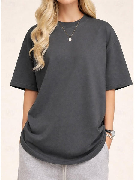 Women's Tee 100% Cotton Solid Color Stylish Classic Casual FashionChic