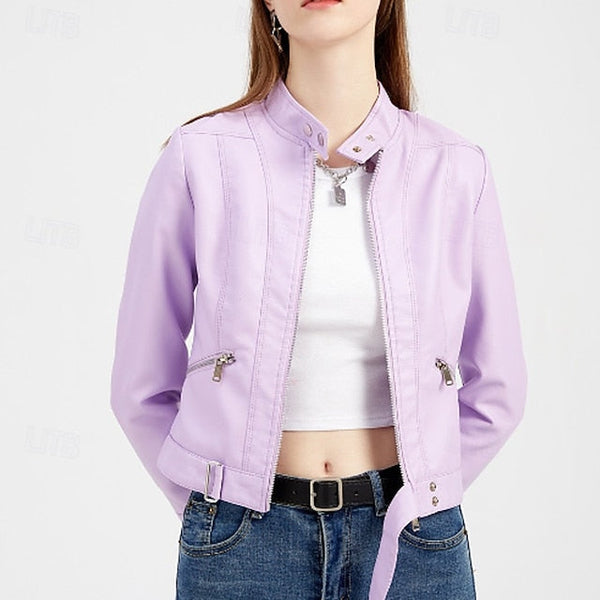 Women's Leather Faux Jacket Pocket Zipper Comfortable FashionChic