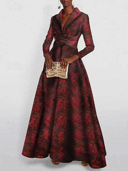 A-Line Bride Jacquard Gown the Mother of Elegant Red Evening FashionChic