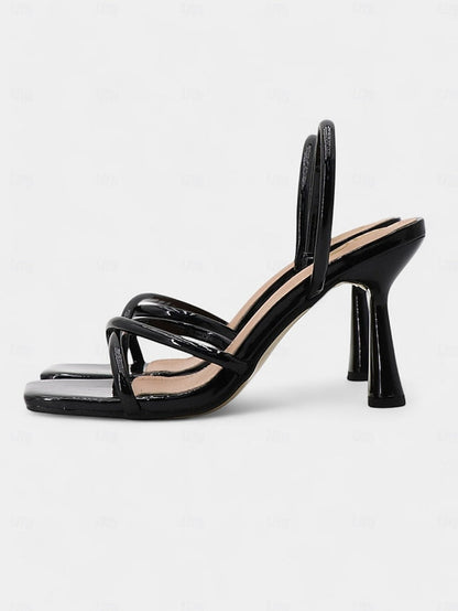 Design Square Toe – Sandals Strappy with Beige Heeled FashionChic