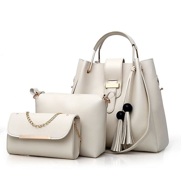 Leather Women's Set Tote 3-Piece Pink Faux - Handbag FashionChic