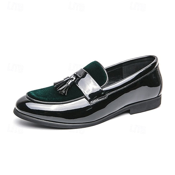 – Men's Black Faux Tassel Loafers Leather Patent Velvet FashionChic