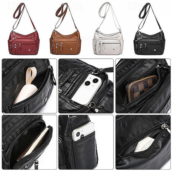 Leather Multiple Women's with Bag Quilted Crossbody Faux FashionChic