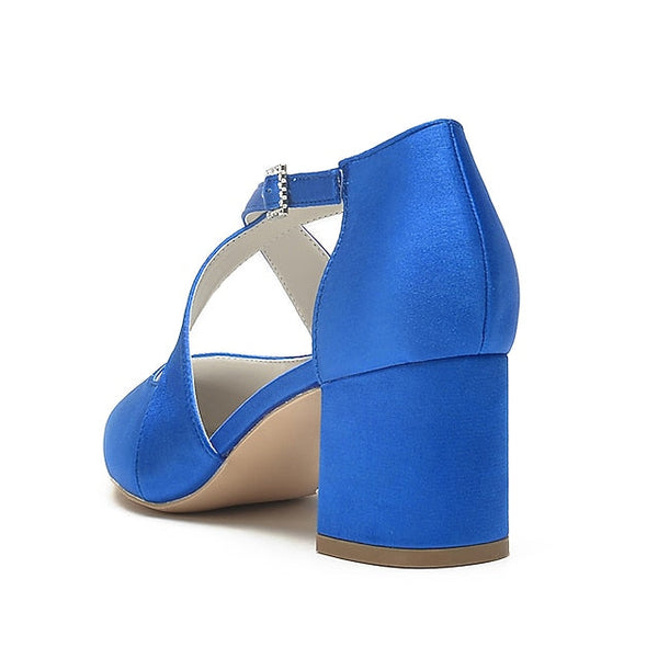 Heels White Pointed Satin Toe Block Women's – Elegant FashionChic