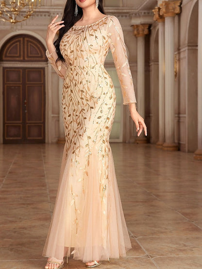 Mother Party Floor Dress Crew Bride of Neck Elegant the FashionChic