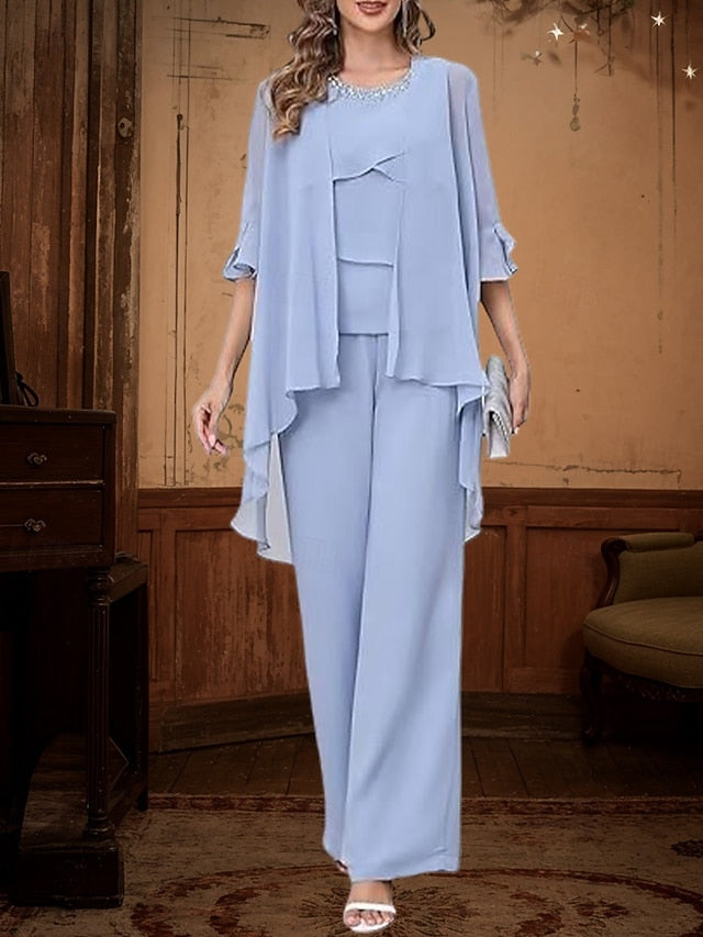 Bride the 3 Pantsuit Mother Simple Elegant Dress of Piece FashionChic