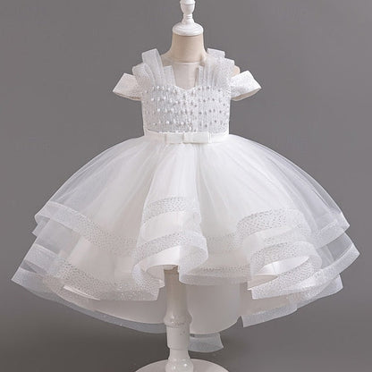 Girls' Dress Party Kids Color Wedding Sleeve Short Solid FashionChic