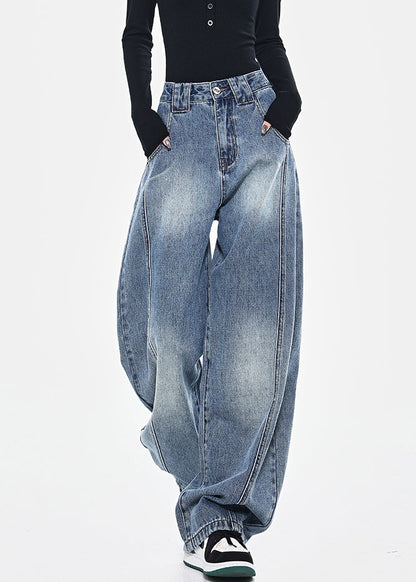 Pants Fashion Pockets High Spring Blue Patchwork Waist Denim FashionChic