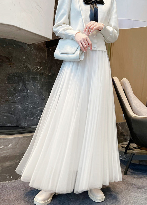 French Khaki High Waist Wrinkled Tulle Skirts Summer TT1015 shopify