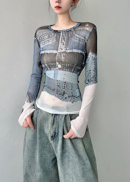 Original O-Neck Print Slim Fit Tulle T Shirts Fall AN1018 Genistyle Shop