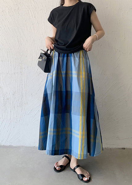 Blue Spring Skirt Hem Large Exra Women Plaid Cotton FashionChic