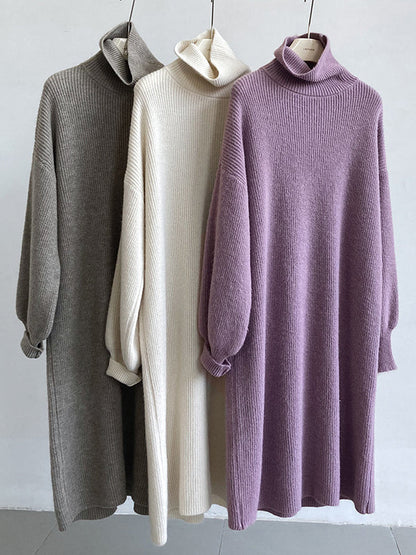 Urban Loose Purple High-Neck Long Puff Sleeve Sweater Dress AN1052 Genistyle Shop