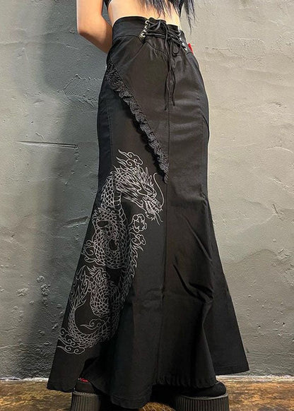 Oriental Black Patchwork Print Cotton High Waist Skirt Summer AZ1042 shopify