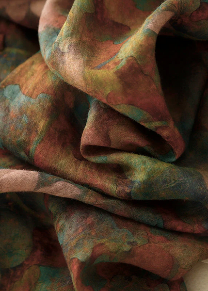 Grace Stand Collar Button Print Linen Dress Summer QR019 GSK-240929