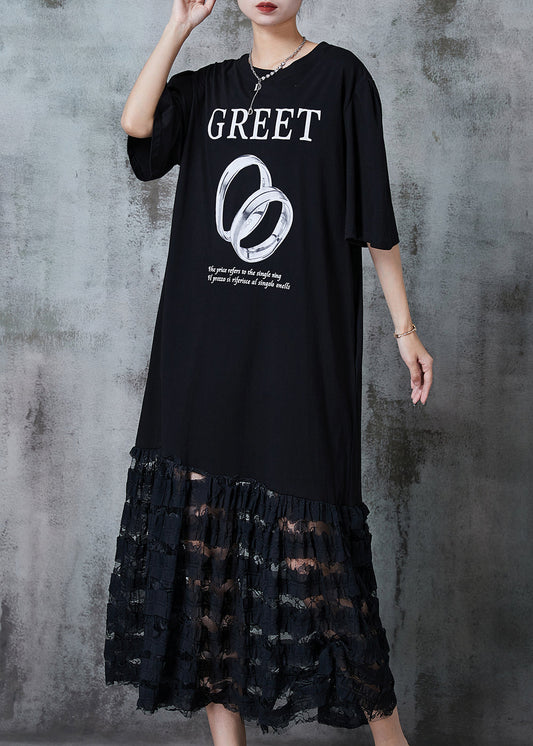 Italian Black Oversized Patchwork Lace Cotton Maxi Dresses Summer PZGY-SDL240826