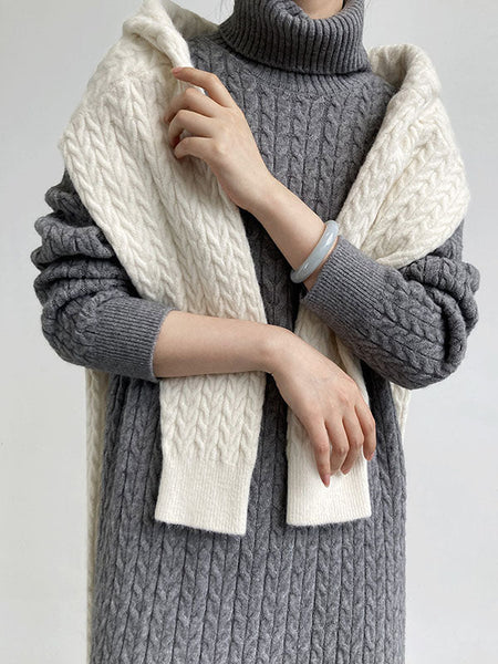 Casual Grey High-Neck Long Sleeve Twist Knit Dress AN1053 Genistyle Shop