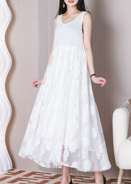 White Tulle Patchwork Cotton Dresses O Neck Summer TT1026 shopify