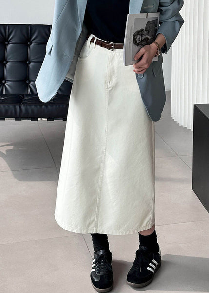 New White Pockets High Waist Cotton Skirt Fall AF1080 HS-SKTS240914