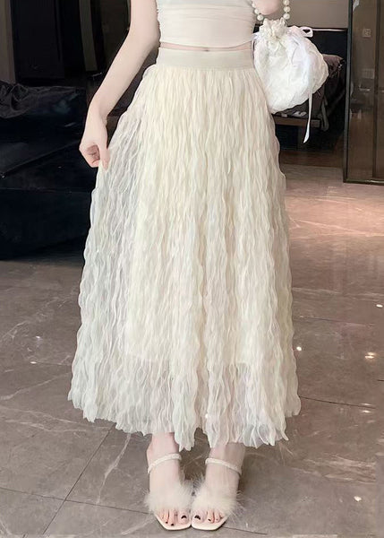 Stylish Grey Wrinkled High Waist Tulle Skirts Fall QP006 OL-SKTS241001