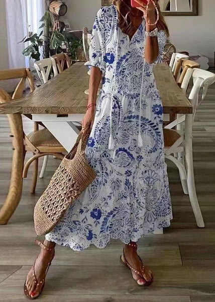 Cotton Ruffled Elegant Summer Party Out Dress Hollow White FashionChic