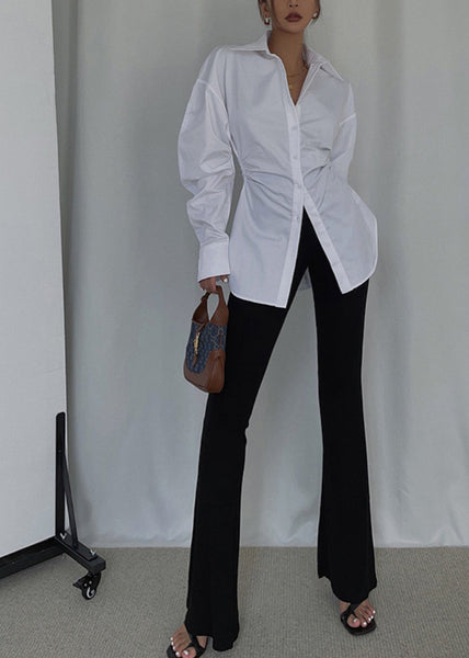 Casual Blouse Cinched Cotton White Spring Tops FashionChic