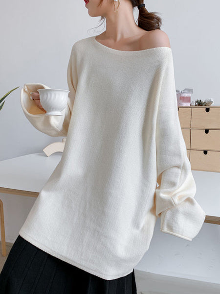 Loose Burgundy Round-Neck Long Sleeve Knit Top AN1071 Genistyle Shop
