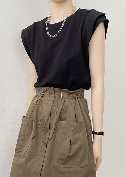 Neck Cotton Shirts Black O Summer Solid T FashionChic