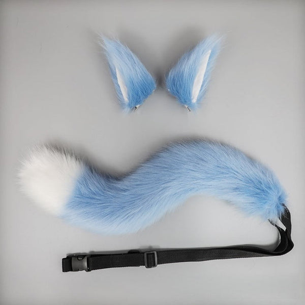 Faux Lolita Orange/Sky Blue/Purple of Hair Set Fur - + Pair A Kitty Ear Tail Clips FashionChic