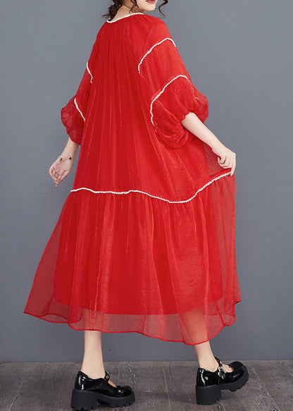 Red O-Neck Patchwork Holiday Dress Summer AJ1035 shopify