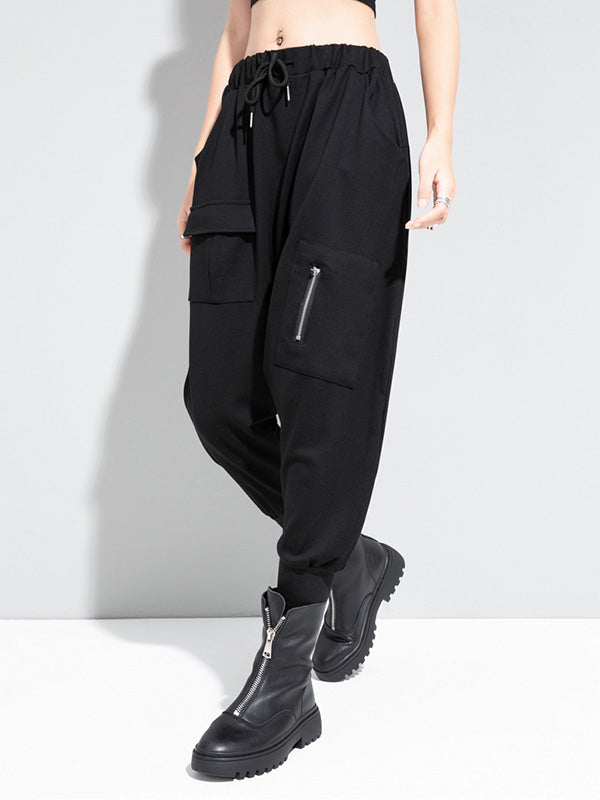Simple Black Elasticity Waist Pockets Harem Pants WS012 shopify