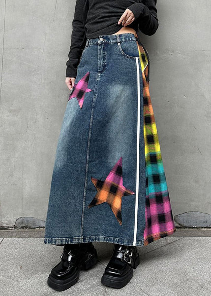 Patchwork Denim Rose Modern Waist Skirts Asymmetrical Elastic FashionChic