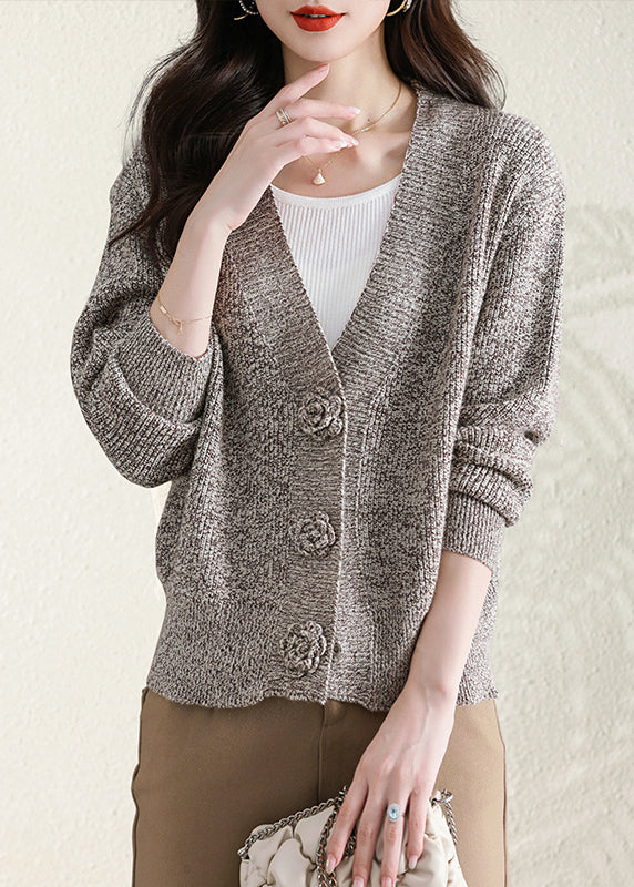 Stylish Apricot V Neck Button Knit Cardigans Fall QC029 shopify