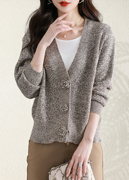 Stylish Apricot V Neck Button Knit Cardigans Fall QC029 shopify