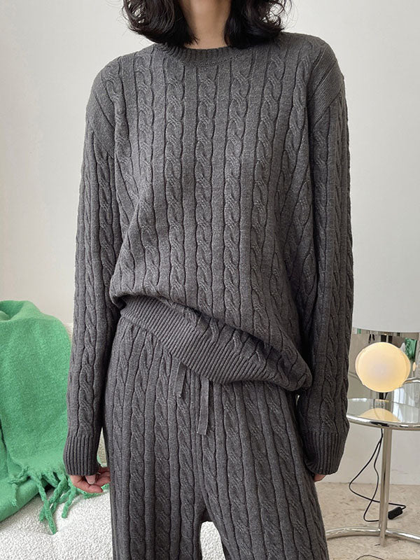 Simple Grey Round-Neck Long Sleeve Jacquard Twist Knit Top AN1060 Genistyle Shop