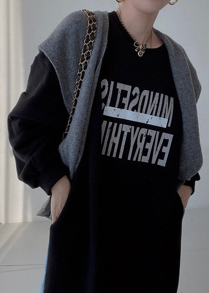 Patchwork Long Dresses Denim Oversized Natural Spring Black FashionChic