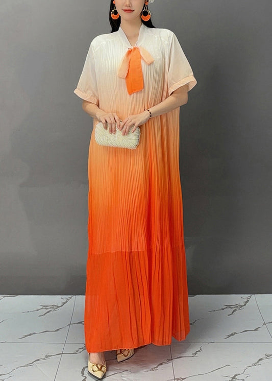 Stylish Orange Bow Wrinkled Maxi Dresses Summer AJ1021 JDML-240909