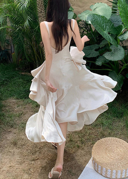 French Green Ruffled Patchwork Backless Silk Dress Sleeveless TT1007 shopify