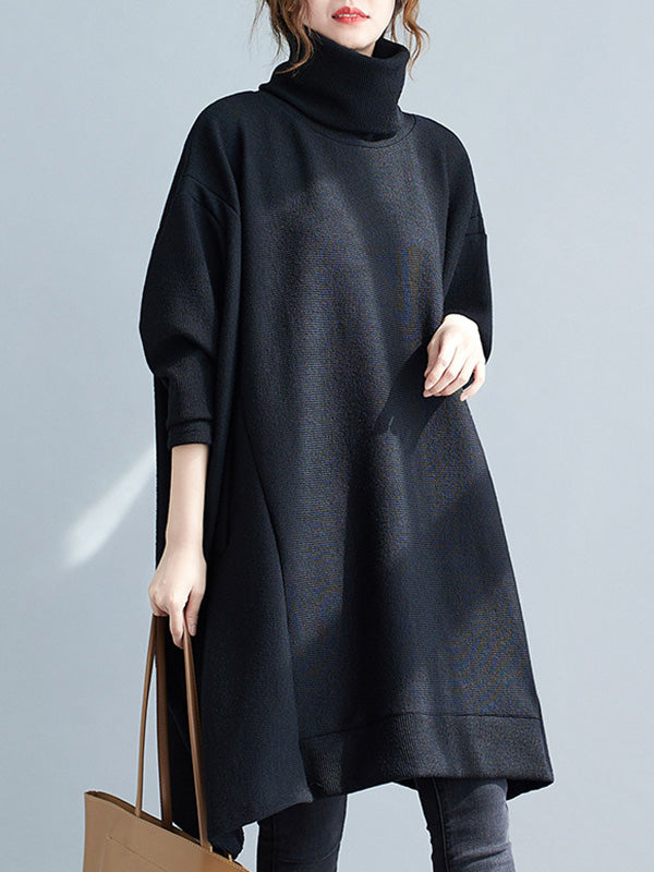 Casual Loose Black Heaps Collar Pockets A-line Long Sleeve Sweater AN1065 Genistyle Shop