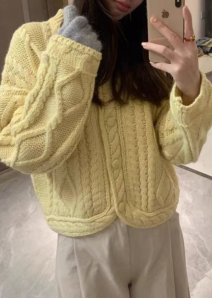 Art Yellow O-Neck Button Cozy Knit Cardigans Fall QP062 OL-NCT241001
