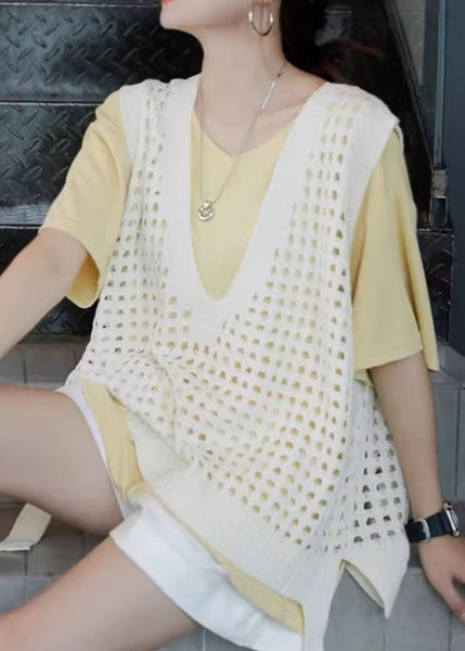 French Blue V Neck Hollow Out Knit Vest Summer QC035 shopify