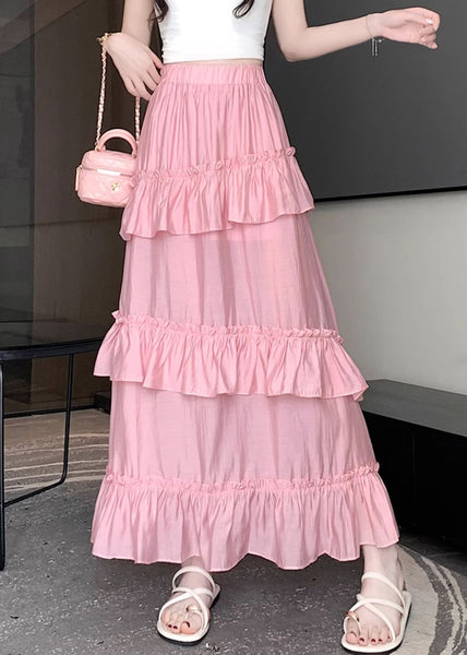 Pink Side Open Cotton Skirts Elastic Waist Summer NN025 shopify