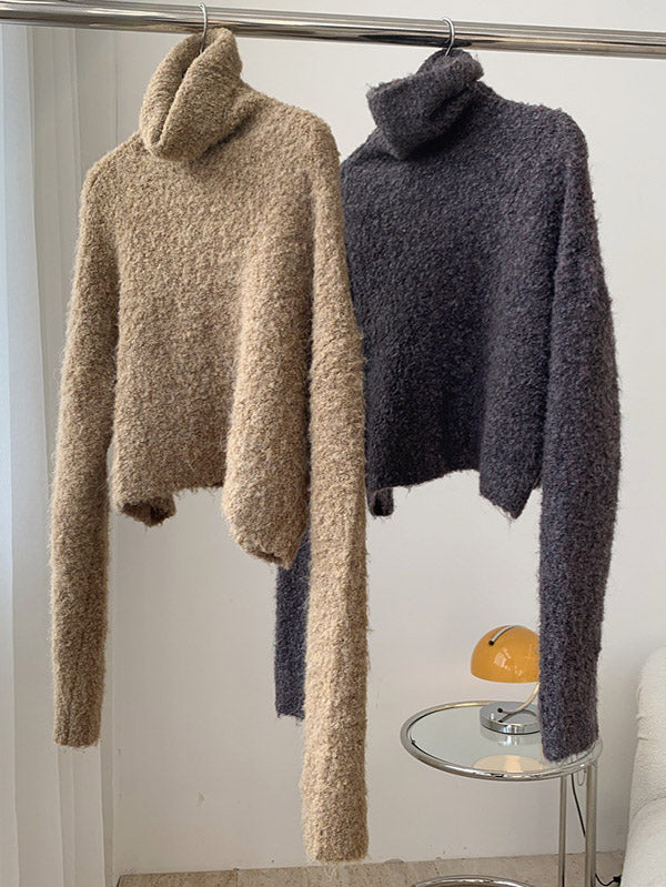 Brief Camel High-Neck Long Sleeve Wool-Blend Sweater AN1064 Genistyle Shop