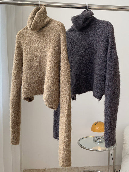 Brief Camel High-Neck Long Sleeve Wool-Blend Sweater AN1064 Genistyle Shop