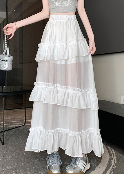 Women White Solid Side Open Cotton Summer Skirts NN013 shopify